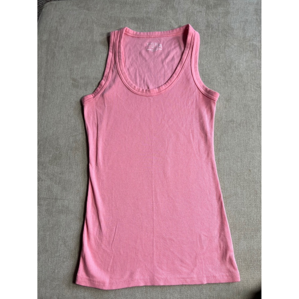 Time and Tru Womens Pink Ribbed Scoop Neck Tank Top XS 0-2 Cotton Modal Blend